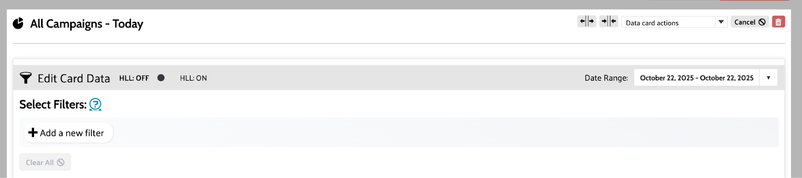 The top of the card in edit mode with the HLL toggle set to off.